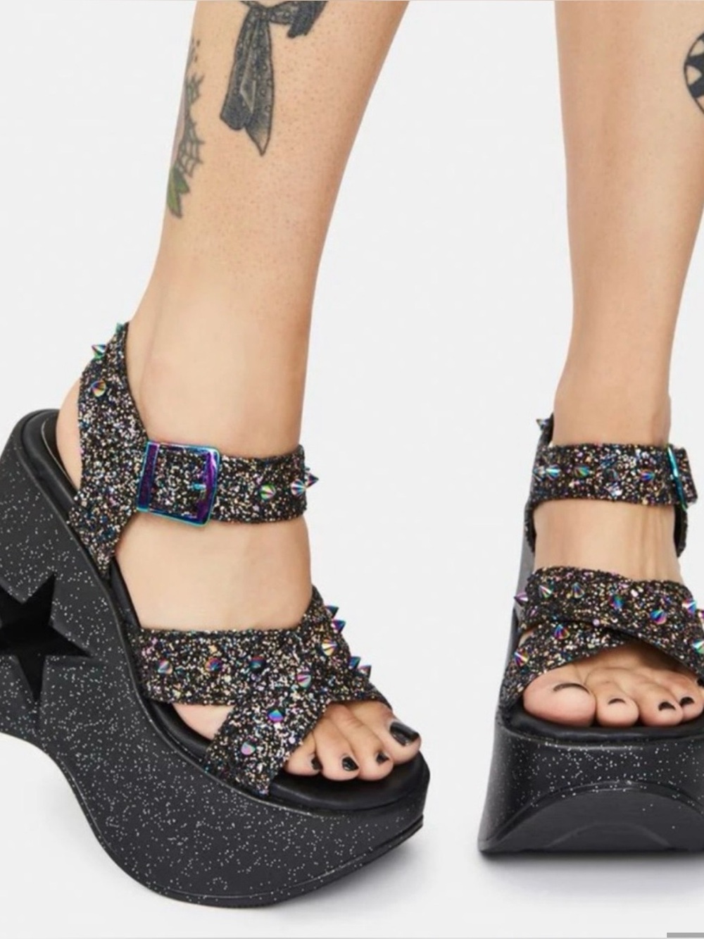 Demonia Dynamite Glitter Wedge Platform Heels